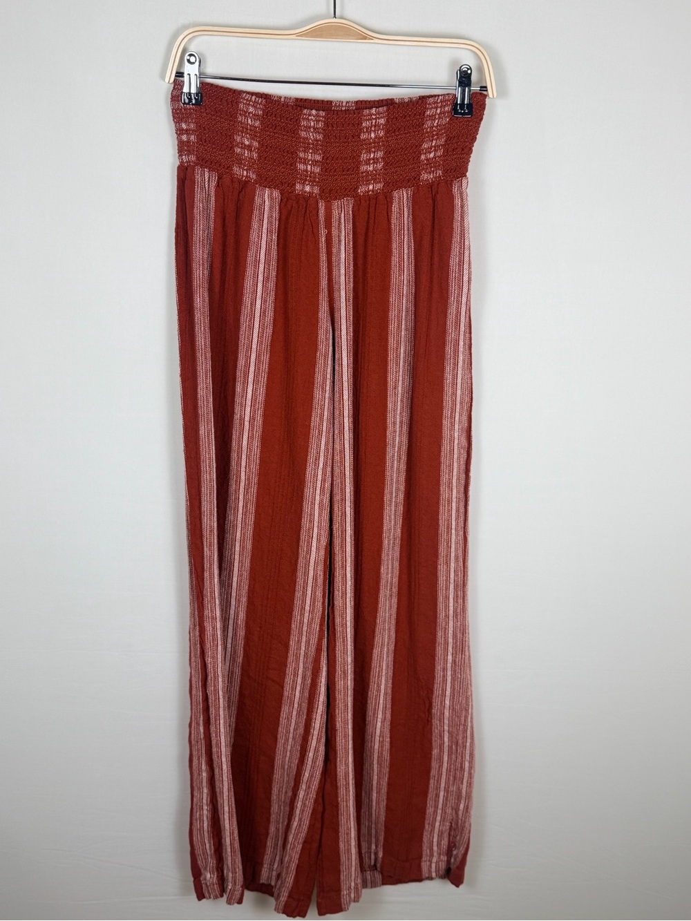Rewash Rust Stripe Wide Leg Pants Smocked Waist Linen Blend Boho Size L